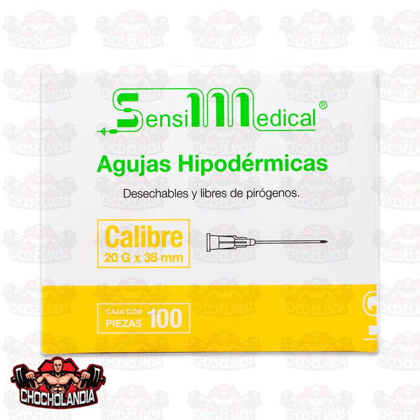 AGUJAS HIPODERMICAS ESTERIL DESECHABLE   Y LIBRE DE PIROGENOS  CALIBRE 20G X 38 MM CONT 100 PZAS