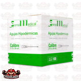 AGUJAS HIPODERMICAS ESTERIL DESECHABLE NO TEOXICA  Y LIBRE DE PIROGENOS  CALIBRE 21G X 38 MM CONT 100 PZAS