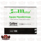 AGUJAS HIPODERMICAS ESTERIL DESECHABLE NO TEOXICA  Y LIBRE DE PIROGENOS  CALIBRE 21G X 32 MM CONT 100 PZAS