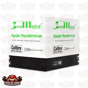AGUJAS HIPODERMICAS ESTERIL DESECHABLE NO TEOXICA  Y LIBRE DE PIROGENOS  CALIBRE 21G X 32 MM CONT 100 PZAS