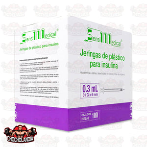 JERINGA DE PLASTICO PARA INSULINA 0.3ML 31G X 6 MM CONT 100 PZAS