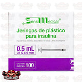 JERINGA DE PLASTICO PARA INSULINA 0.5ML 31G X 6 MM CONT 100 PZAS