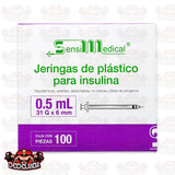 JERINGA DE PLASTICO PARA INSULINA 0.5ML 31G X 6 MM CONT 100 PZAS