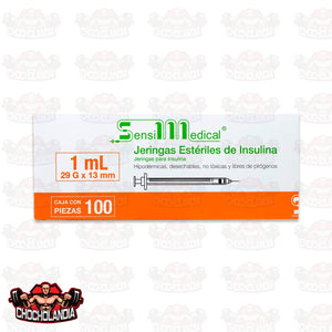 JERINGA DE PLASTICO PARA INSULINA HIPODERMICA, DESECHABLE , NO TOXICA Y LIBRE DE PIROGENOS  1ML 29G X 13 MM CONT 100 PZAS