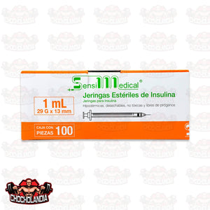 JERINGA DE PLASTICO PARA INSULINA HIPODERMICA, DESECHABLE , NO TOXICA Y LIBRE DE PIROGENOS  1ML 29G X 13 MM CONT 100 PZAS