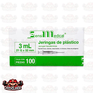 JERINGAS DE PLASTICO HIIPODERMICAS, 3 ML 21 G X 32 MM, CAJA CON 100 PIEZAS, SENSILMEDICAL