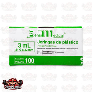 JERINGAS DE PLASTICO HIIPODERMICAS, 3 ML 21 G X 32 MM, CAJA CON 100 PIEZAS, SENSILMEDICAL