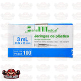 JERINGAS DE PLASTICO HIPODERMICAS, 3 ML 23 G X 25 MM, CAJA CON 100 PIEZAS, SENSILMEDICAL