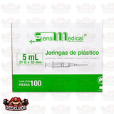 JERINGAS DE PLASTICO HIPODERMICAS, 5 ML 21 G X 32 MM, CAJA CON 100 PIEZAS, SENSILMEDICAL