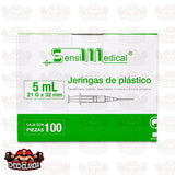 JERINGAS DE PLASTICO HIPODERMICAS, 5 ML 21 G X 32 MM, CAJA CON 100 PIEZAS, SENSILMEDICAL