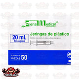 JERINGAS DE PLASTICO ESTERILES, 20 ML SIN AGUJA, CAJA CON 50 PIEZAS, SENSILMEDICAL