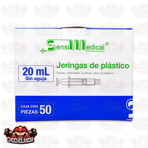 JERINGAS DE PLASTICO ESTERILES, 20 ML SIN AGUJA, CAJA CON 50 PIEZAS, SENSILMEDICAL