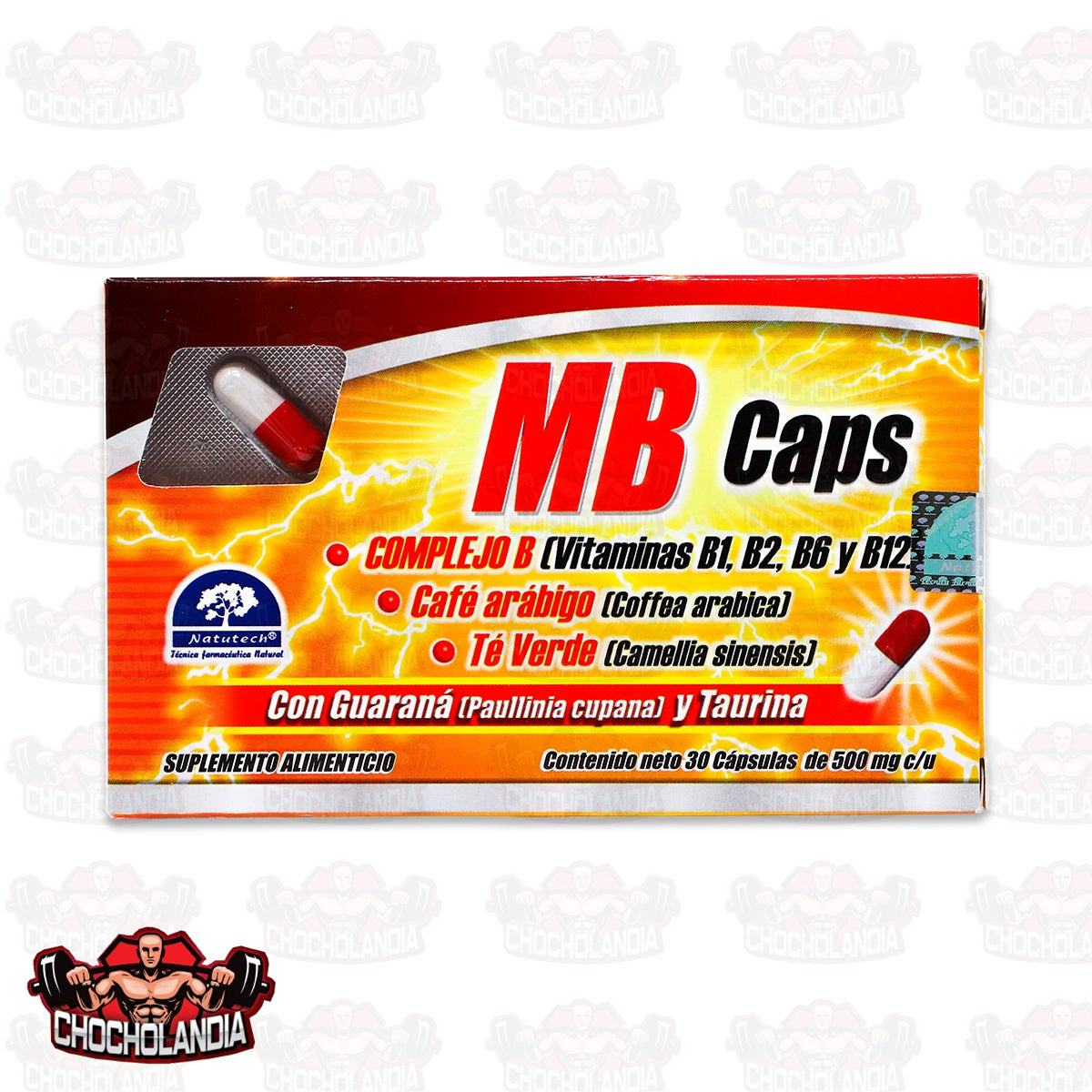 MB CAPS 30 CAPS 500 MG COMPLEJO B VITAMINAS B1, B2, B6 Y B12, CAFÉ ARABIGO Y TE VERDE CON GUARANA Y TAURINA SUPLEMENTO ALIMENTICIO, NATURECH