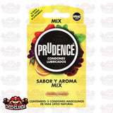 PRUDENCE, CONDONES LUBRICADOS, SABOR Y AROMA MIX, 5 CONDONES MASCULINOS DE HULE LÁTEX NATURAL