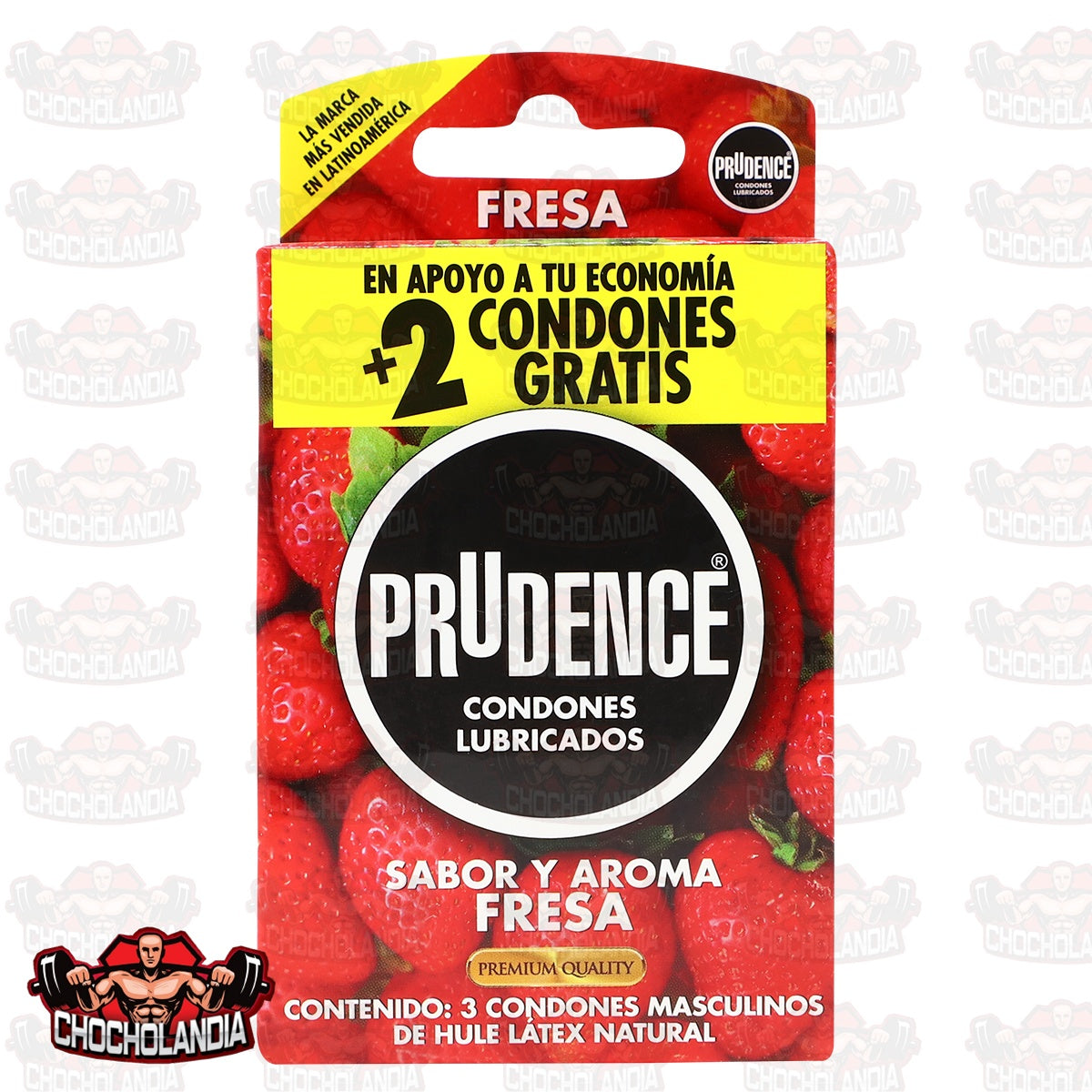 PRUDENCE, CONDONES LUBRICADOS, SABOR Y AROMA FRESA, 3 CONDONES MASCULINOS DE HULE LÁTEX NATURAL + 2 GRATIS