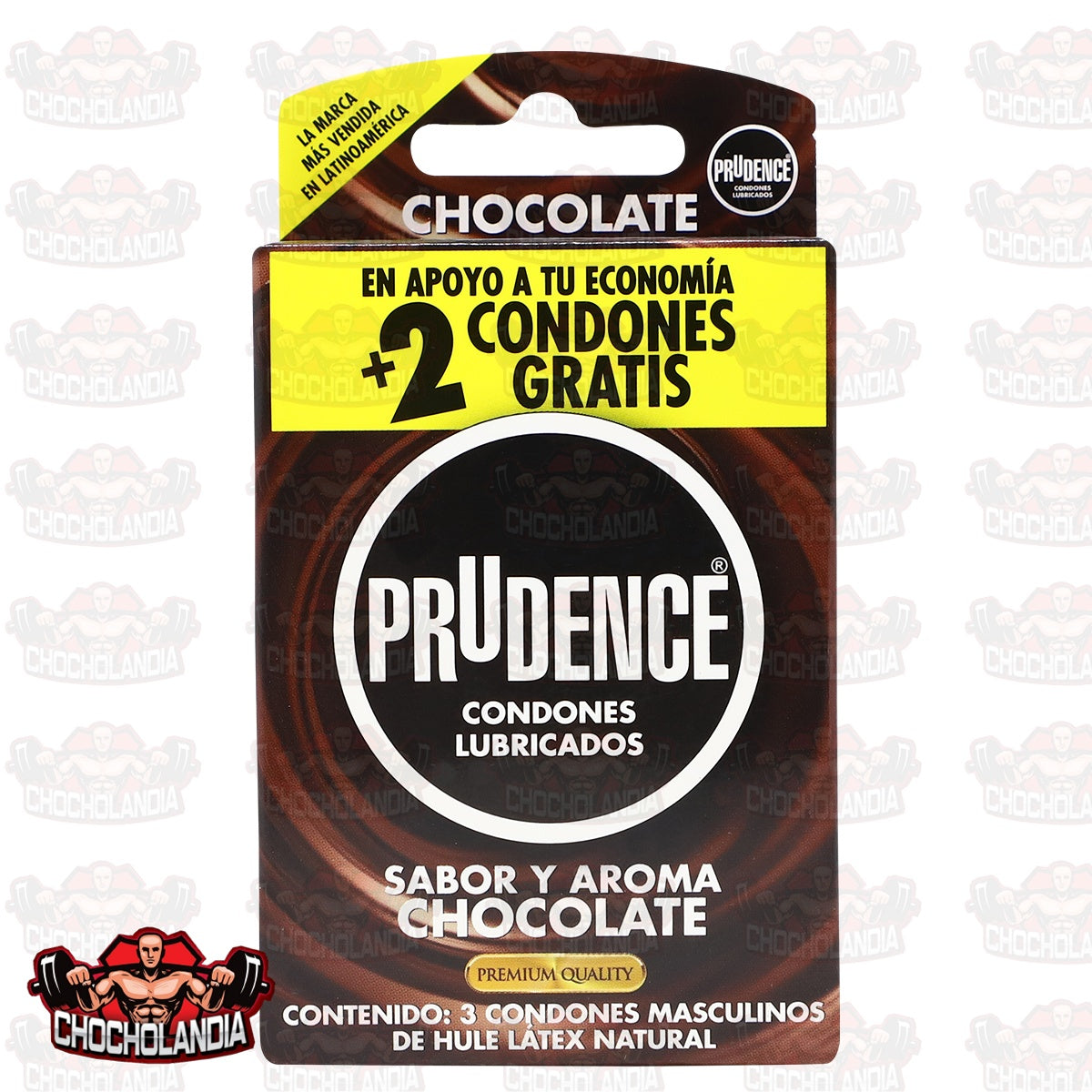 PRUDENCE, CONDONES LUBRICADOS, SABOR Y AROMA CHOCOLATE, 3 CONDONES MASCULINOS DE HULE LÁTEX NATURAL + 2 GRATIS