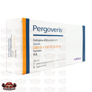 PERGOVERIS, FOLITROPINA ALFA/LUTROPINA ALFA SOLUCION INYECTABLE (300 UI + 150 UI)/0.48 ML, CAJA CON 1 PLUMA PRECARGADA Y 5 AGUJAS ESTERILES, MERCK